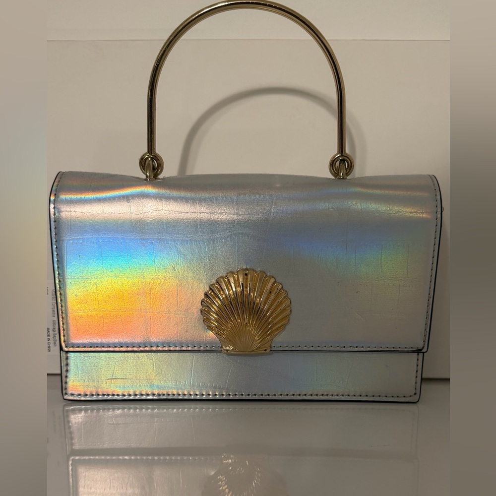 Aldo Iridescent Clutch with Gold Shell Clasp